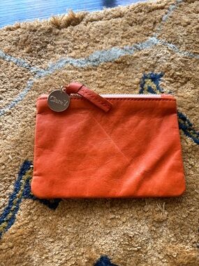 New! Clare V. Coin Clutch Orange Leather Zip Pouch with Contrasting Zipper Pull